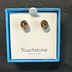 Touchstone Crystal Gold-Tone Oval Smoky Topaz Stud Earrings NWT